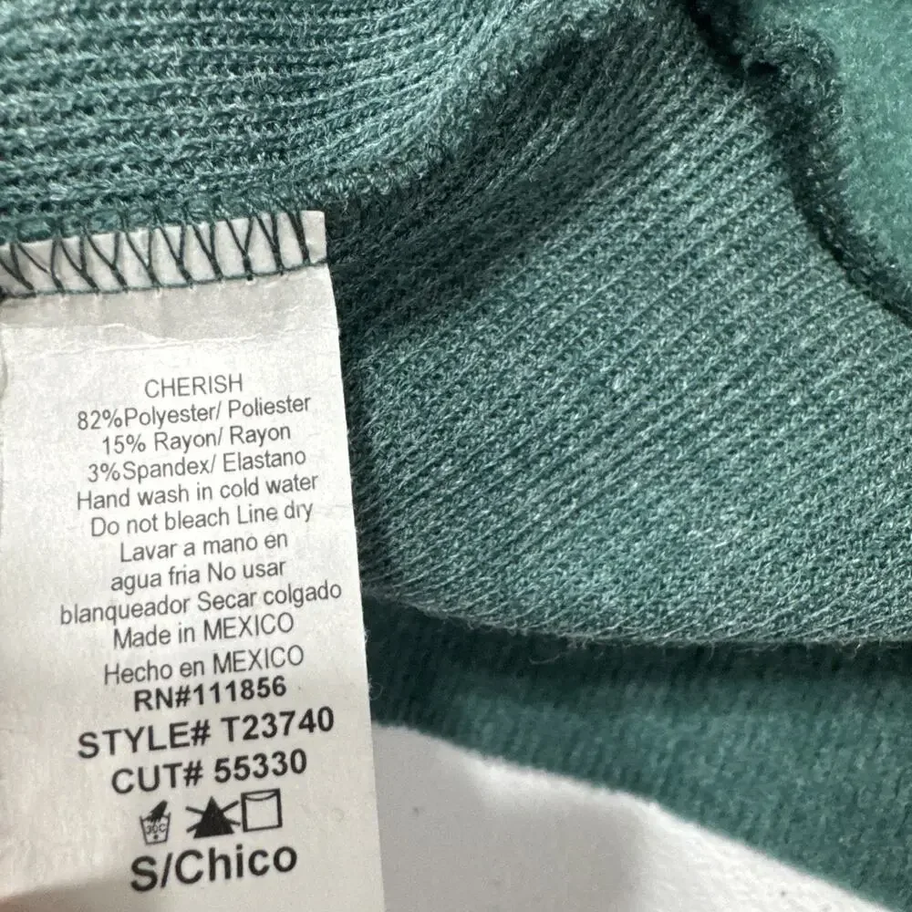 Cherish Knit Sweatshirt Top Long Ballon Sleeve Pullover Womens Size S Green